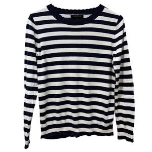 Banana Republic Long Sleeve Sweater Scalloped Navy/White Small